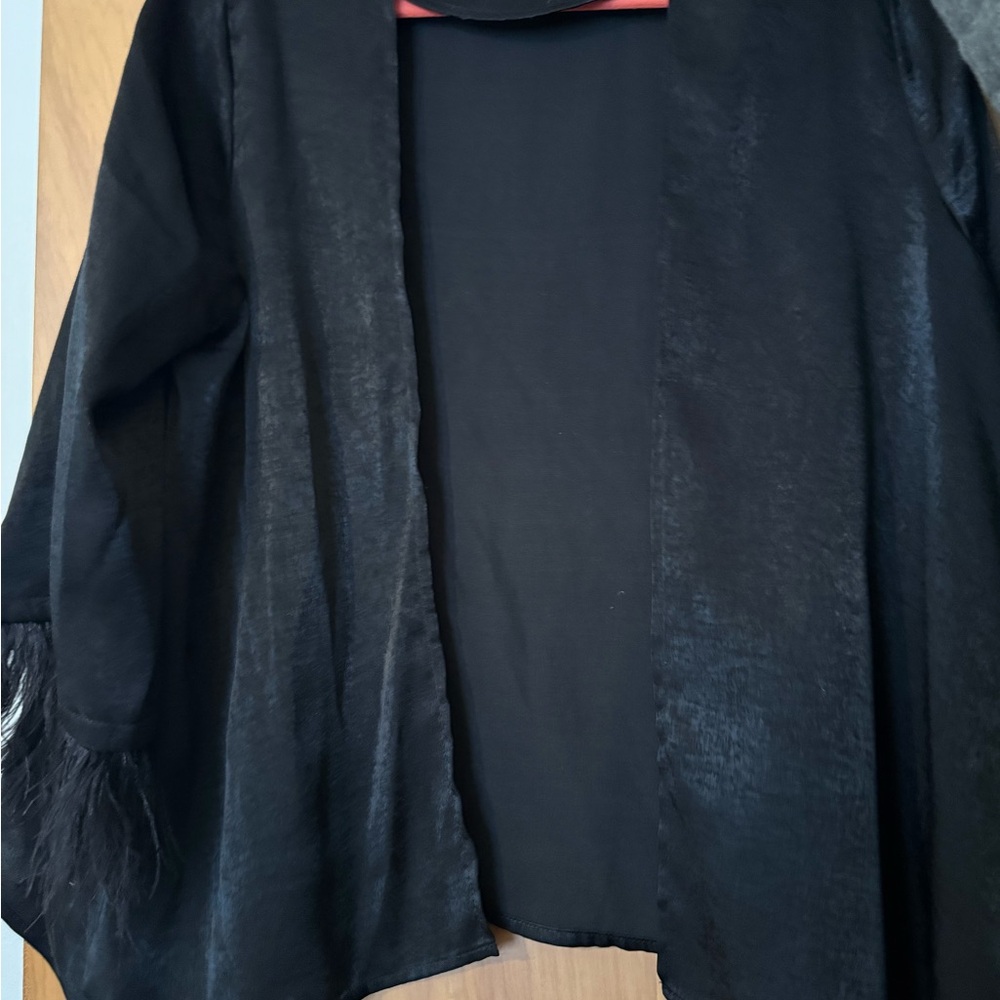 Elegant Black Blouse with Feather Detail